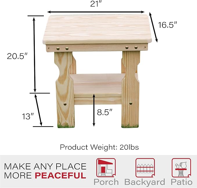 Amish Casual Heavy Duty Outdoor Unfinished End Table - Quality Crafted in The USA from Treated Pine by Amish Artisans
