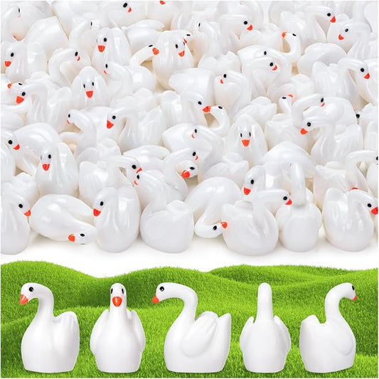 200pcs Mini Resin Goose Figurine | Micro Landscape Dollhouse Ornament, Cake DIY Craft, Office Desk Ornaments, Birthday Decoration Gift