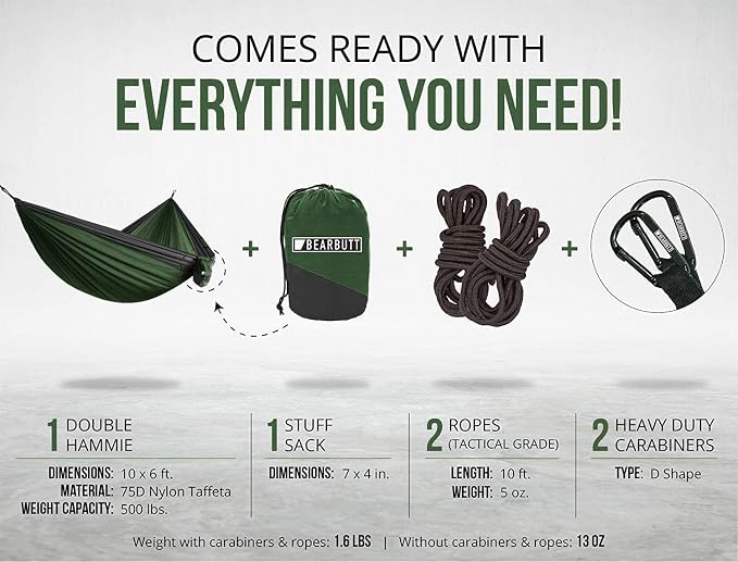 Bear Butt Double Camping Hammock and Bear Butt Hammock Bug Net Bundle
