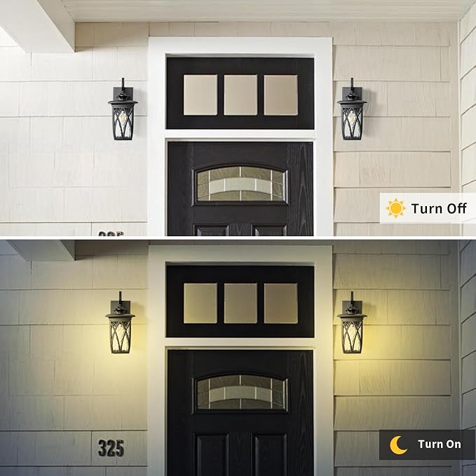 Outdoor Porch Light Wall Mount,18'' Exterior Waterproof Wall Lighting Fixtures,Wall Sconce Light with E26 Socket & Water Ripple Glass Shades, Matte Black Outside Wall Lantern for Patio Front Door