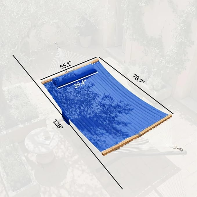 11FT Hammock Without Stand for Outside, Large Patio Hammock with Removable Headrest & Side Pocket, Two Person Hammock with Spreader Bars for Garden, Balconies, 440LBS Capacity (Navy Blue)