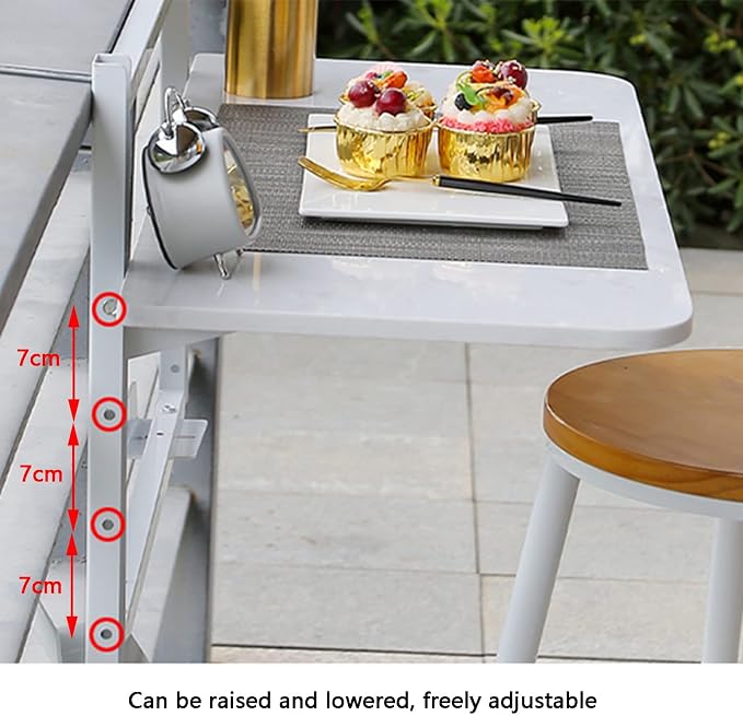 Hanging Balcony Dining Table Balcony Railing Table for Outdoor Balcony Terrace Garden Simple Installation Adjustable Height (Color : White, Size : 60x35cm)