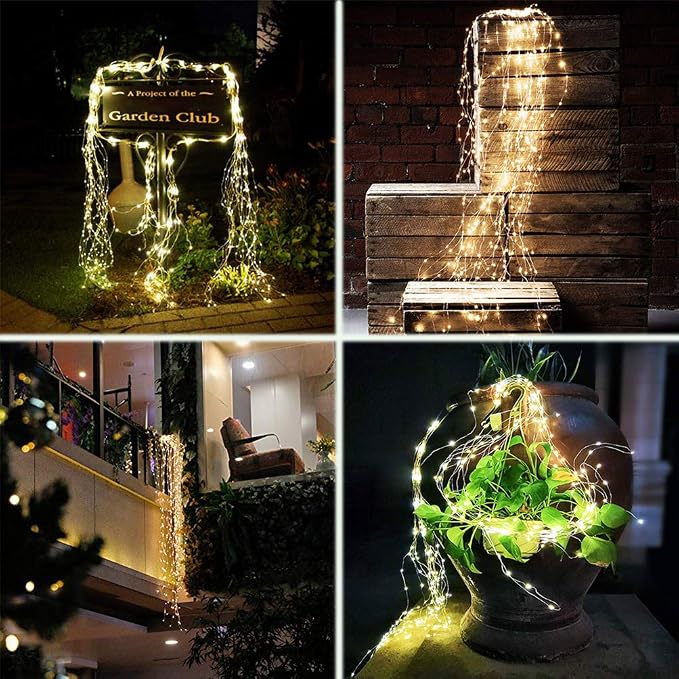 SHUKAN 220 LED Solar Firefly Bunch Lights, 8 Flashing Modes, Fairy Copper Wire Waterproof String Lights, Decorative Vine Solar Watering Can Lights, Outdoor Garden Christmas Decor Lights (Warm White)