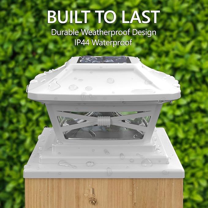 Davinci Renaissance Solar Outdoor Post Cap Lights, 4x4 5x5 6x6, Bright, 4PK | Pearl White, fence/deck/garden/patio posts, UV fade-protected plastic, auto-on, 7-8h runtime, cordless, IP44, 25lm warm white