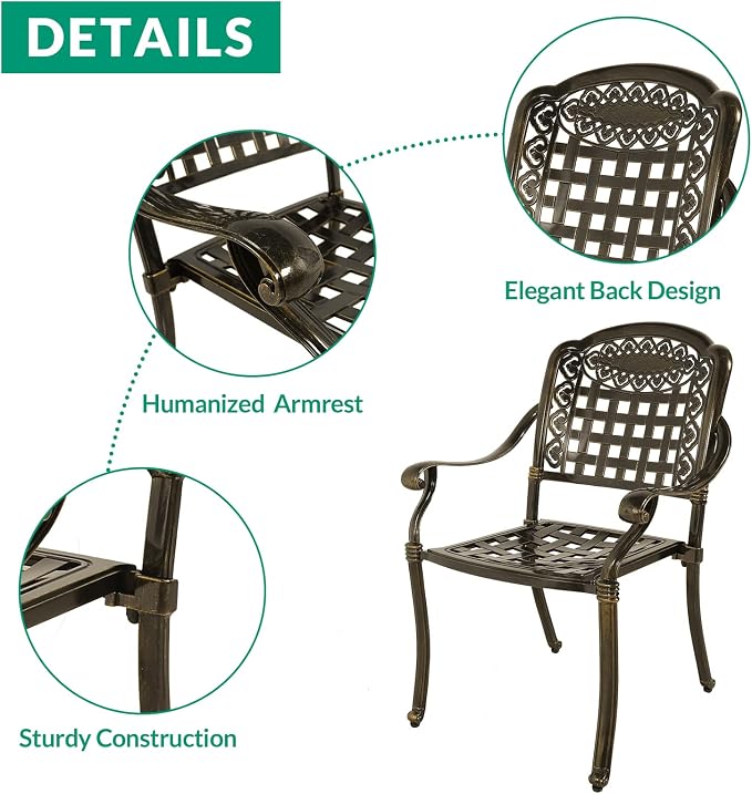 VIVIJASON 9-Piece Outdoor Patio Furniture Dining Set, All-Weather Cast Aluminum Conversation Set, Include 8 Chairs and an Oval Table with Umbrella Hole for Balcony Lawn Garden Backyard