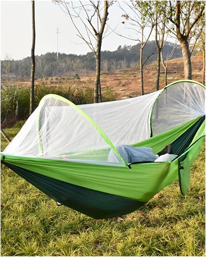 Hammocks, Automatic Quick-Opening Mosquito Net Hammock Outdoor Camping Pole Swing,for Outside(Green)