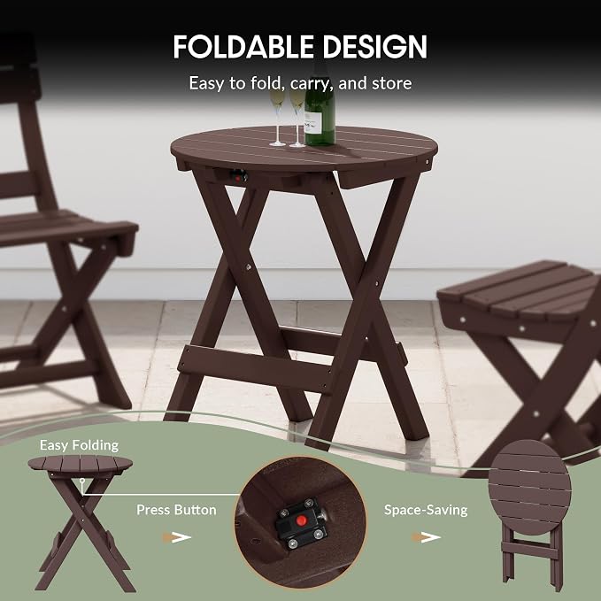 WestinTrends Malibu HDPE Outdoor 24.5 Inch Round Portable Folding Patio Dining Table, Dark Brown