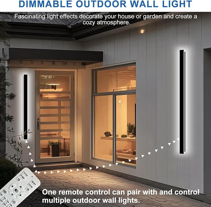 Modern Outdoor Wall Lights, 2 Pack 59 Inch Long Outdoor Wall Sconce | LED Dimmable Outdoor Porch Lights Black Wall Mount Outside Wall Light IP65 Waterproof Exterior Light Fixture for House Garage