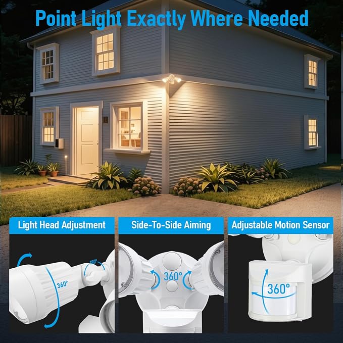 LEONLITE Motion Sensor Security Lights Dusk to Dawn IP65 3000K White | COB LED Motion Detector Flood Light Outdoor, Aluminum, 100-277V, ETL Listed, Adjustable Heads, Waterproof, Warm White