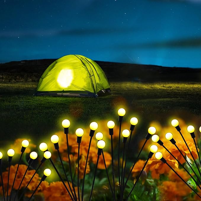 Solar Garden Lights Outdoor, 6 Pack 48 LED Solar Firefly Lights Waterproof, Sway by Wind, Swaying Light for Yard Patio Backyard Garden Planter Flower Bed Pathway Outdoor Decoration (Warm White)