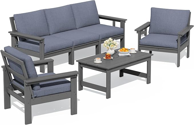 SERWALL HDPE Outdoor Patio Furniture Set with Coffee Table