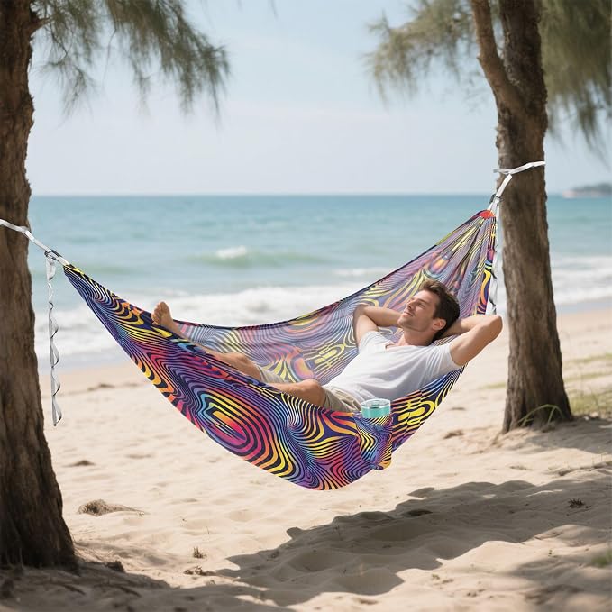 Camping Hammock Outdoor Hammocks for Outside Psychedelic Beach Trees Portable Lightweight with Pockets Tree Straps Indoor