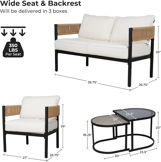 Grand patio 6-Piece Wicker Outdoor Furniture Set with Natural Thick Cushions and Coffee Table, Patio Sofa Conversation Set for Backyard, Balcony, Garden