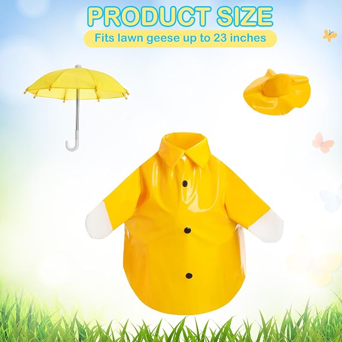 FuWeave Summer Baby Goose Outfit Raincoat and Umbrella for 17'' Lawn Porch Baby Goose Costume Plastic Raincoat Clothes for Summer Spring Outdoor Patio Yard Lawn Decoration (Yellow)