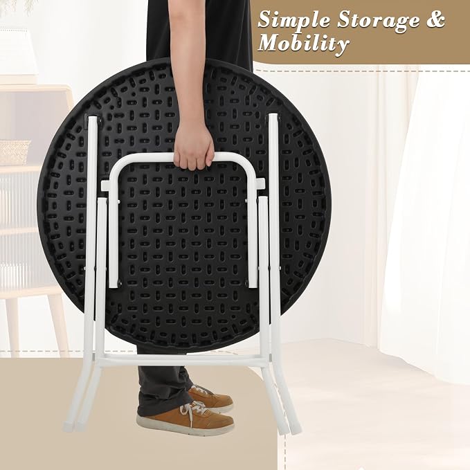 Athena Collection 2.6ft Folding Table, Portable Plastic Round Table Collapsible Card Craft Table with Steel Legs for Indoor Outdoor, Foldable Utility Dining Table for Commercial Camping Party, Black