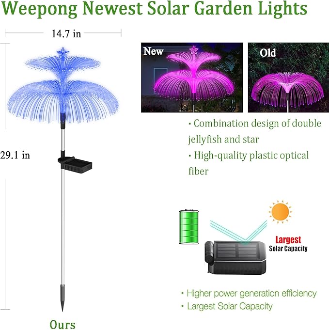Weepong Solar Garden Lights 3 Pack New Upgraded Solar Lights Outdoor Waterproof 7 Color Changing Double Jellyfish and Star Flower Garden Decor Yard Lawn Christmas Outdoor,Gifts for Mother's Day Women