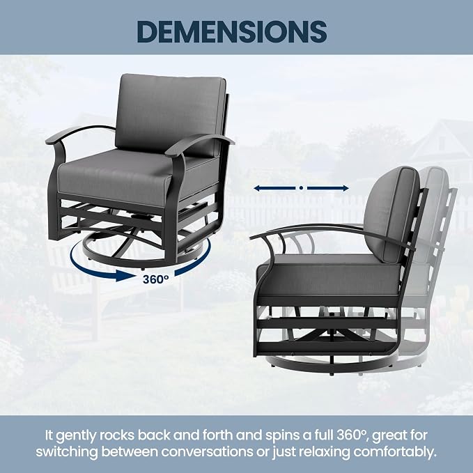 Aluminum Outdoor Patio Furniture Set,7 Seats Patio Conversation Sets with 45" Propane Fire Pit Table,Metal Patio Sectional Furniture Set with 2 Swivel Rocking Chairs,Grey
