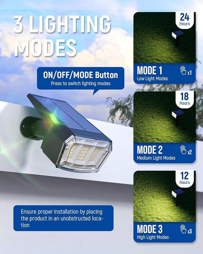 Solar Spot Lights Outdoor Waterproof, Solar Spotlights, 4 Packs, Warm White | 63 LED, 3 Lighting Modes, 120° Adjustable Solar Landscape Lights for Yard, Garden, House, Garage, Pathway