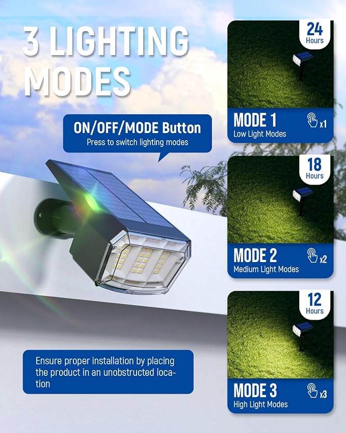 Solar Spot Lights Outdoor Waterproof, Solar Spotlights, 10 Pack, Warm White | 63 LED, 3 Lighting Modes, 120° Adjustable Solar Landscape Lights for Yard, Garden, House, Garage, Pathway