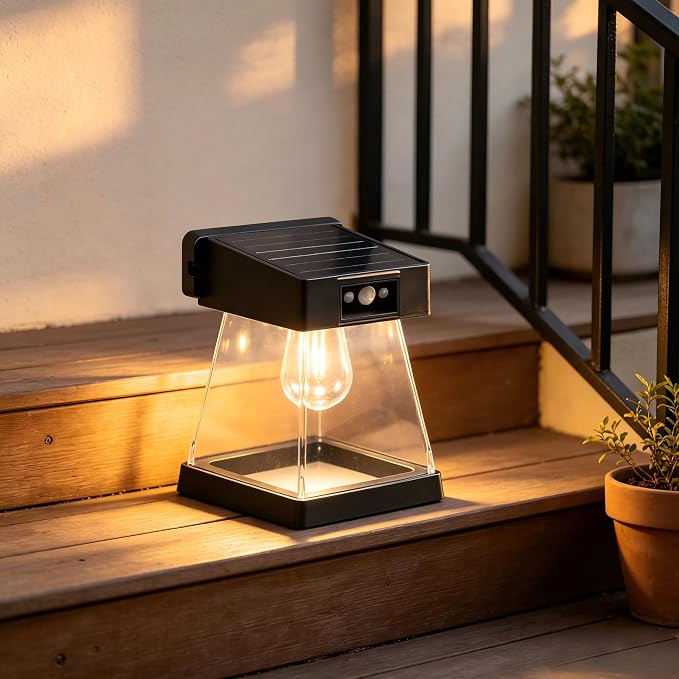 Outdoor Solar Motion Sensor Light, IP65 Waterproof Wall Lights with Remote | Dusk to Dawn Hanging Porch Lights with 3 Lighting Modes & Indicator, Colorful LED Solar Fence Lights for Home Garden Door