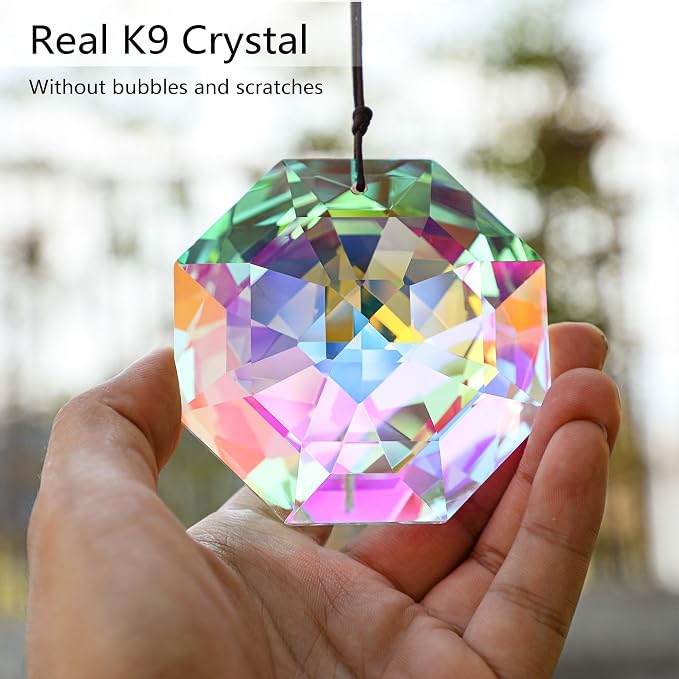 3inch Rainbow Sun Catcher Crystals for Windows AB Colored Large Prisms | Crystal Octagonal Beads Sun Catcher Prisms Indoor Outdoor Home Garden Hanging Decor Glass Ornaments For Christmas Tree