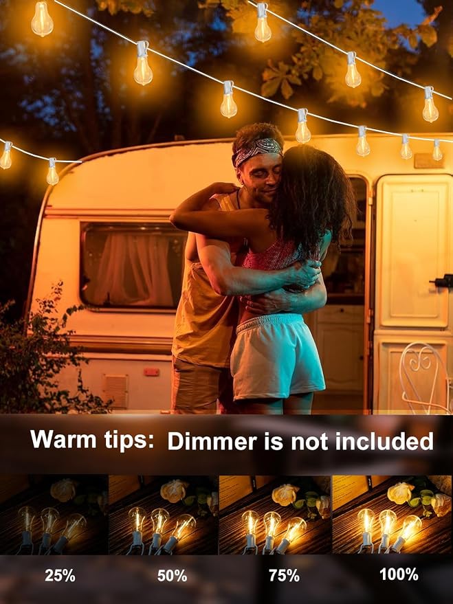 Outdoor String Lights White 300FT Waterproof Lights for Patio Wedding Porch | 2FT Bulbs Apart, 3x100FT Connectable White Outside Lights with 156 Shatterproof Dimmable Edison Bulbs for Garden Bistro Party