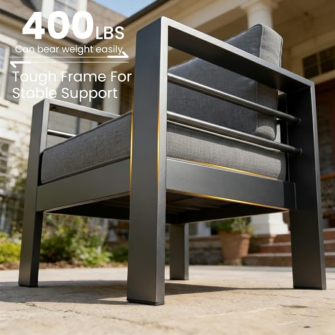 LayinSun Outdoor Aluminum Furniture Set, 5 Pieces Patio Sectional Conversation Chat Sofa Modern Seating Set with Coffee Table