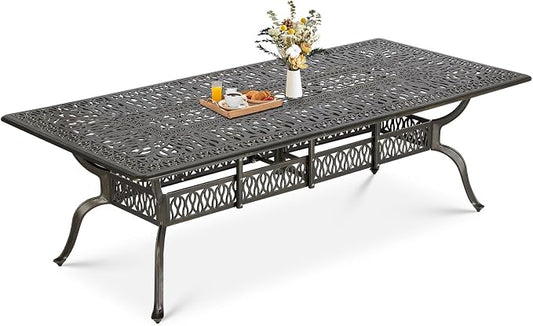 MEETWARM Outdoor 94.5" Rectangle Patio Dining Table, All Weather Cast Aluminum Large Patio Furniture Table Fits for 8-10 Person with 2" Umbrella Hole for Garden Backyard Lawn, Dark Bronze