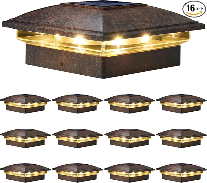 VOLISUN Solar Post Cap Light Outdoor 16pack,Solar Deck Fence - Post Lights Waterproof for 4x4 Wooden/4x4 Vinyl, with Warm White/Cool White for Garden/Patio/Porch