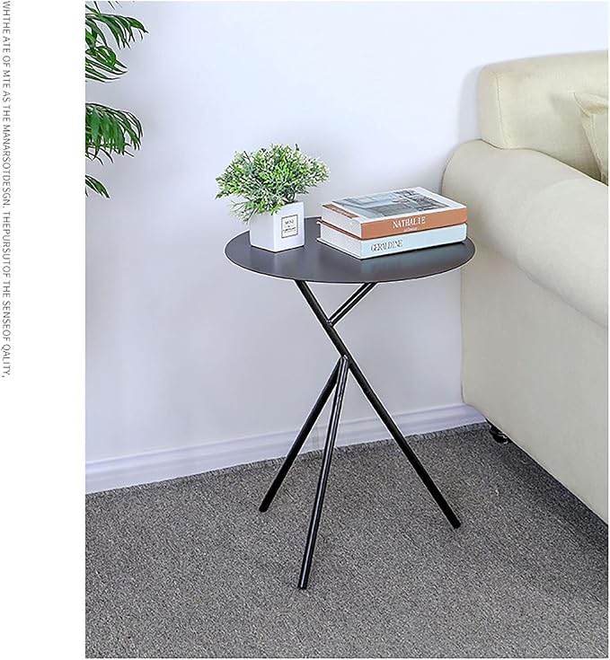 Dendritic End Table Metal Round Small Side Table Outdoor & Indoor Coffee Table for Small Spaces Bedroom Patio,Black