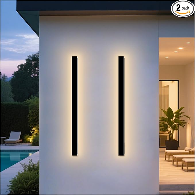 Modern Outdoor Wall Lights, 2 Pack 59 Inch Long Outdoor Wall Sconce | 3000K LED Outside Wall Light with Junction Box Cover IP65 Waterproof Wall Mount Exterior Light Fixtures for House Garage