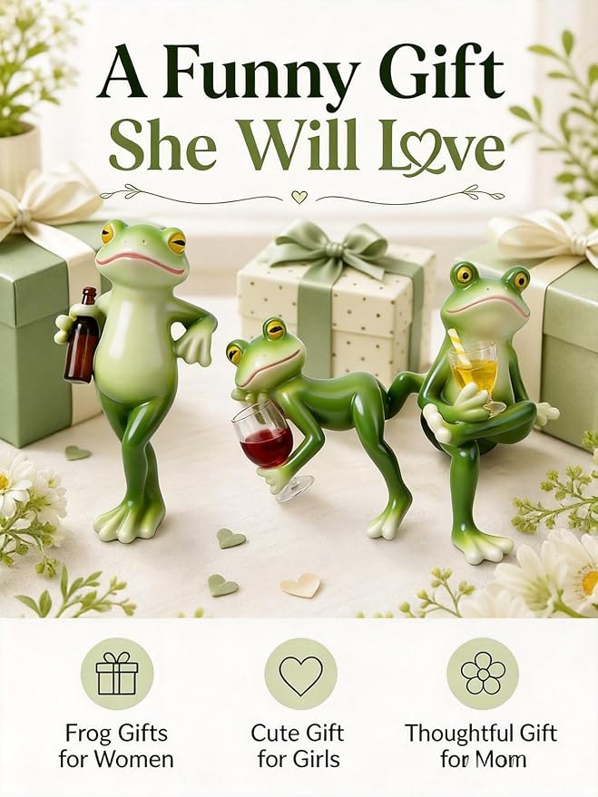 3 PCS Tipsy Frog Pot Hugger, Miniature Frog Figurines Plant Decorations for Pots, Resin Frog Garden Decor Outdoor, Frog Planter Hanger Statue for Flower Pot Yard Lawn Patio, Funny Frog Gifts for Women