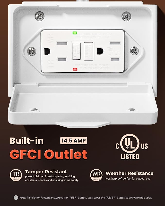 Gleamz Large Porch Lights Outdoor with GFCI Outlet, White Exterior Lighting Fixtures with Dusk to Dawn Sensor, Front Porch Light Wall Mount, Patio Wall Light Fixture for Garden Front Door Coach