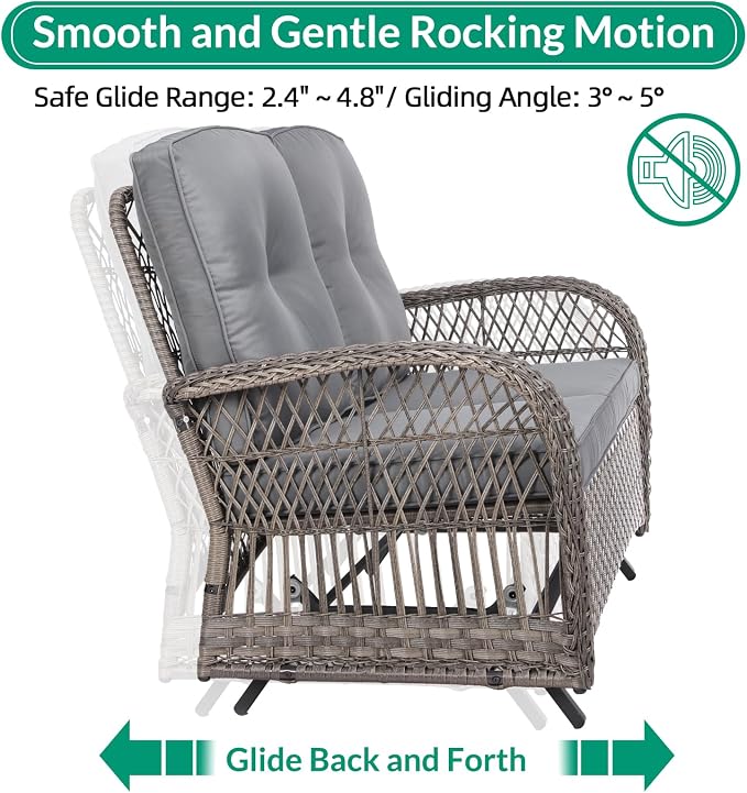 VIVIJASON 7-Piece Outdoor Patio Wicker Conversation Sets, All Weather Outdoor Rattan Furniture Set Includes Glider Loveseat, 2 Glider Rocker Chairs, 2 Swivel-Gliders Chairs, 2 Coffee Table, Grey