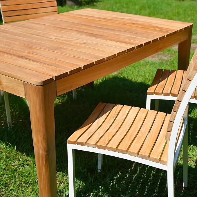 Posh Pollen Malibu Outdoor Teak Dining Table – Solid Grade-A Wood, Plank-Style Design, Weather-Resistant, Seats 6, Ideal for Patio or Garden Entertaining