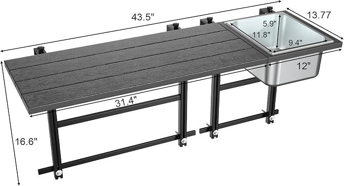 GDLF Upgraded Balcony Table Outdoor Patio Bar Table with Durable Composite Tabletop Aluminum Alloy Frame Hanging Folding Adjustable with Removable Ice Bucket, Easy Assembly (10Mins),43.5" L