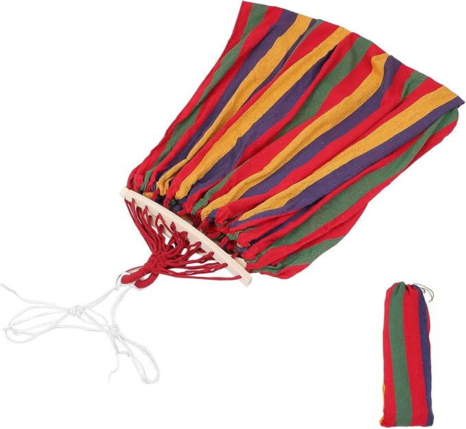 Artibetter Double Outdoor Hammock with Anti-tip Design, Wide Striped Canvas Fabric, Red Duckbill Buckle, 2-Person Capacity for Camping, Backyard, Travel, and Indoor Use