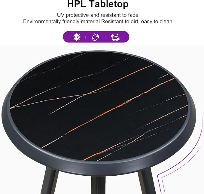 PURPLE LEAF Counter Height Table Patio Round Table Dining Coffee Kitchen Breakfast Bistro Outdoor Pub Bar Table for Garden Balcony, Dark Grey
