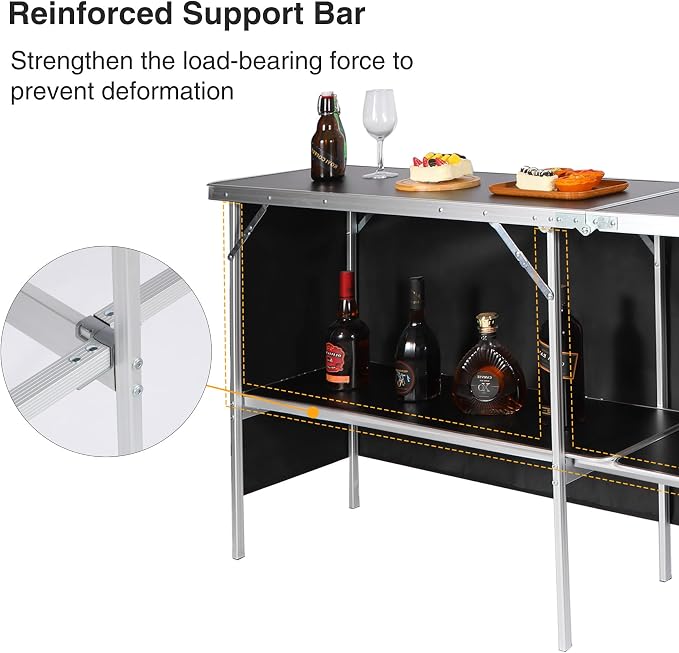 REDCAMP Portable Bar Table, Pop Up Folding Mobile Bar Bartender Table with Carry Bag for Events, Party, Camping, Tradeshow, Exhibition, Easy Setup, Black, 82"x33"x15"