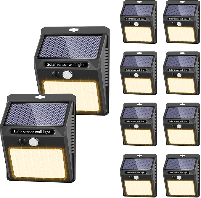 Solar Lights Outdoor, 10 Pack Solar Motion Sensor Outdoor Lights with 3 Lighting Modes, IP65 Waterproof Solar Fence Lights for House (Warm White)