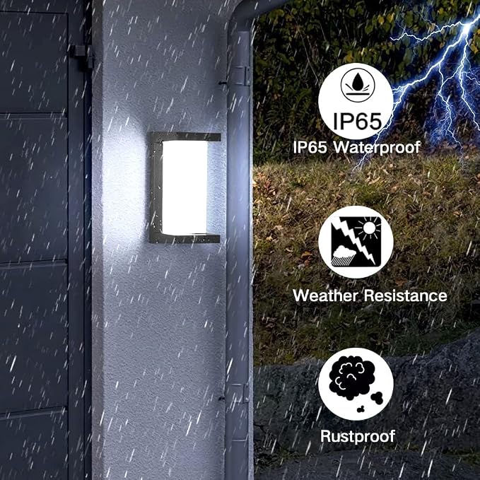 2Packs Porch Lights Outdoor Wall Sconce, 24W 2400LM 5000K Modern LED Porch & Patio Lights, Aluminum Exterior Light Fixture Matt Black IP65 Waterproof for Hallway House Backyard Garage Lighting