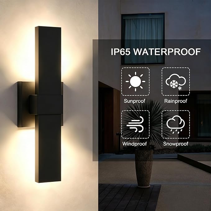 LamQee Aluminum 16 in Long Outdoor Wall Light Fixture, 3000K Integrated LED | Waterproof IP65, Modern Exterior Lights, Linear Outdoor Sconce, Wall Mount Outside Lighting, for House Porch Patio Garage