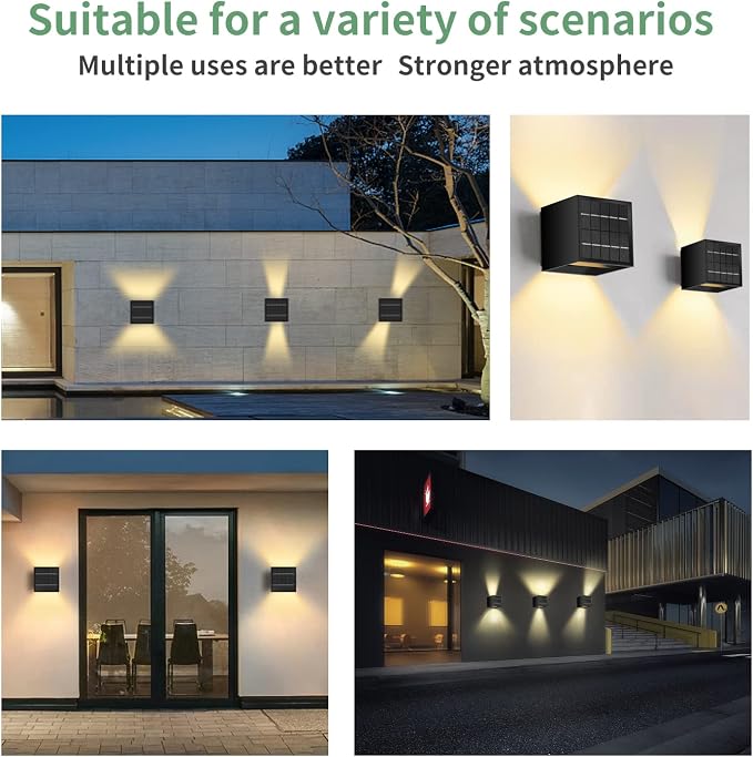 Solar Powered Motion Sensor Square Outdoor Wall Lights,Black Modern Up and Down Wall Lamps 10W,IP65 Waterproof Warm White 3000K Wall Sconce Light Exterior for Fence,Garden