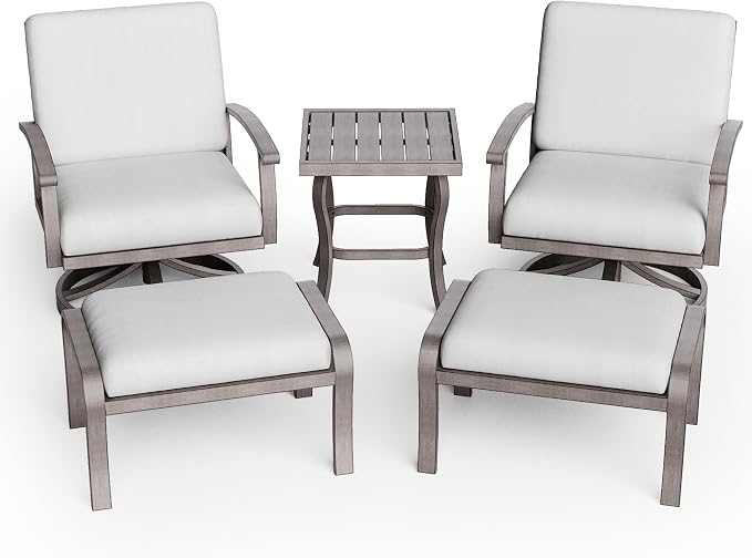 HAPPATIO 5 Piece Aluminum Outdoor Patio Furniture Set, Swivel Rocker Patio Chairs with Ottomans and Side Table, Balcony Furniture, Patio Conversation Set for Porch Garden (Gray)