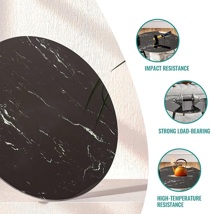 36 Inch Round Black Marble Glass Table Top, 8mm Thick Tempered Glass Tabletop for Dining Tables, Coffee Tables, Patio Tables