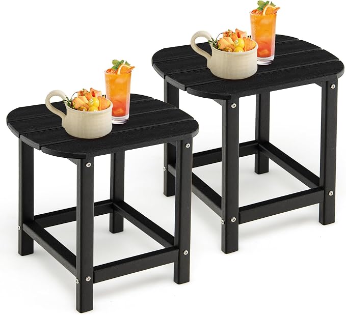 Tangkula Outdoor Side Table, Weather Resistant Adirondack Table, Outdoor Indoor Chairside End Tables, Waterproof HDPE, for Patio Poolside Porch Backyard, Easy Assembly, 19 x 14.5 x 18 Inch (2, Black)