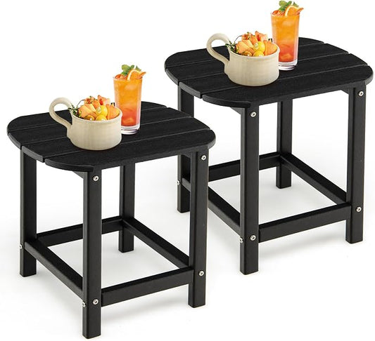 Tangkula Outdoor Side Table, Weather Resistant Adirondack Table, Outdoor Indoor Chairside End Tables, Waterproof HDPE, for Patio Poolside Porch Backyard, Easy Assembly, 19 x 14.5 x 18 Inch (2, Black)