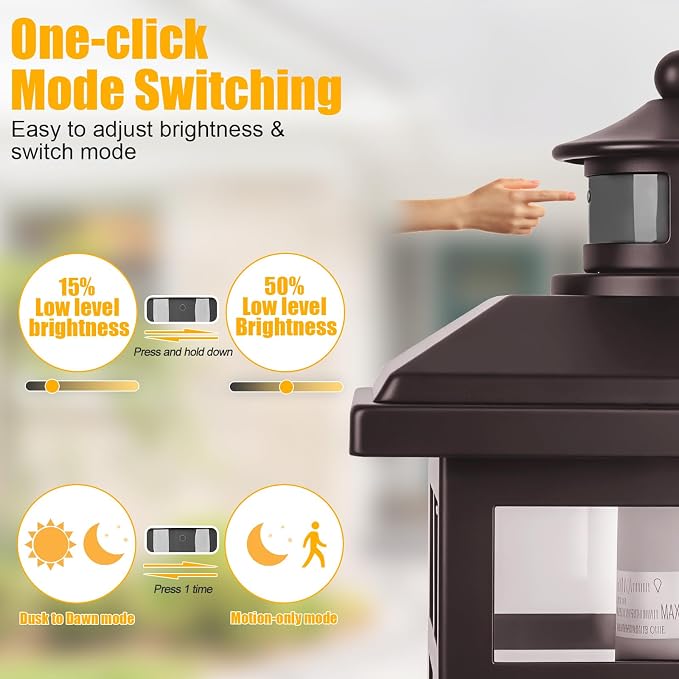16” Motion Sensor Modern Exterior Light Bronze Outside Porch Lights | 2 Pack Dusk to Dawn Porch Lights with E26 Socket, Exterior Lighting Fixtures for House, Garage, Front Door, Brown