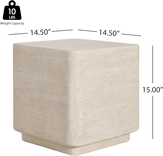 Christopher Knight Home Zax Lightweight MGO Outdoor Side Table, Square Accent Table with Stone-Like Texture, Weather Resistant Small End Table for Indoor/Outdoor Usage, No Assembly, Beige Travertine