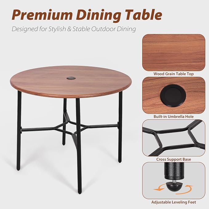 5 Pieces Patio Dining Set, Outdoor Dining Set with Handwoven Wicker Chairs & Wood Grain Table, Patio Table and Chairs Set with Cushions, Outdoor Table and Chairs for Garden